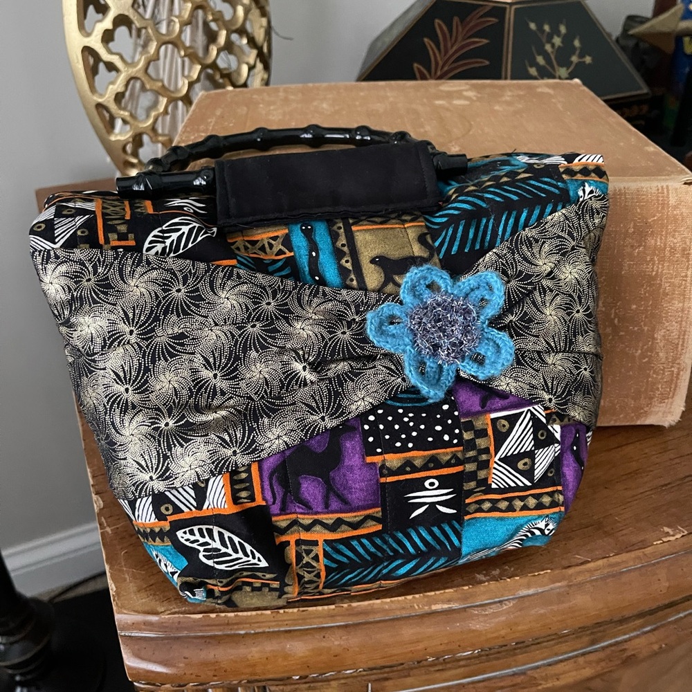 Boho Patchwork Tote Bag Multicolor Quilted Purse Floral Applique